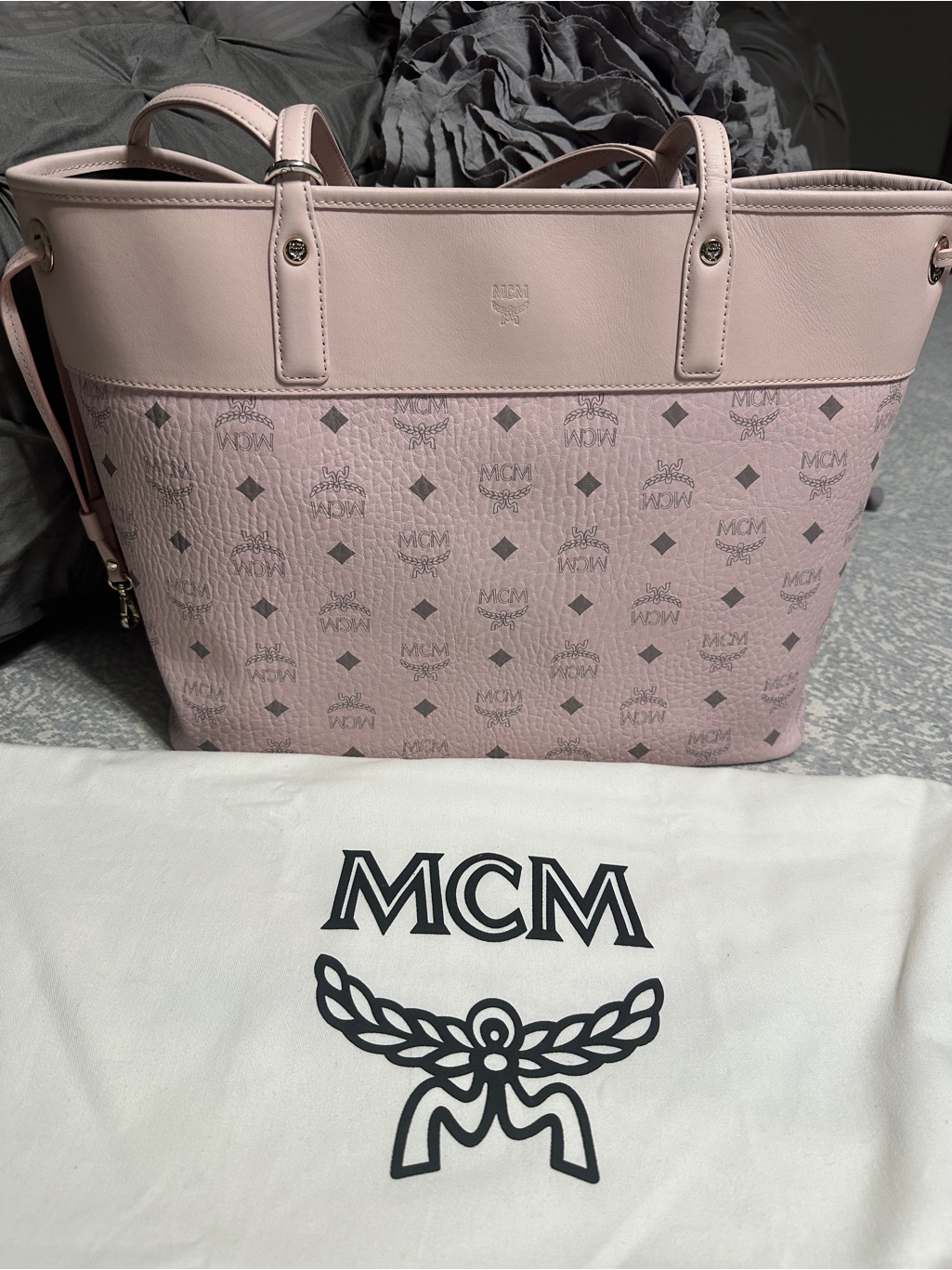 Mcm Aren Vi Leather Mix Shopper Med